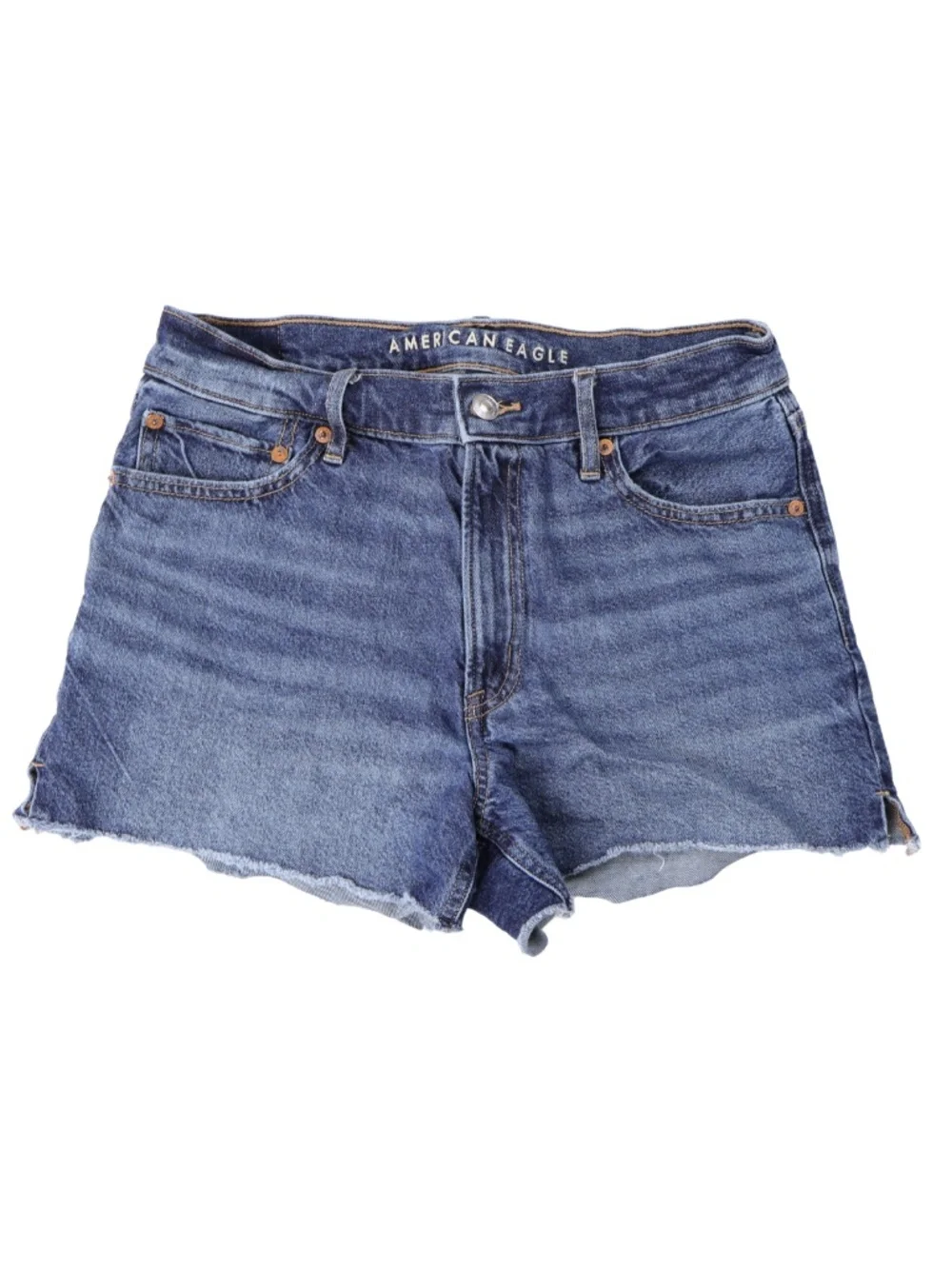 American Eagle Relaxed Denim Shorts Size 6 High Rise Raw Hem Blue Jean Shorts